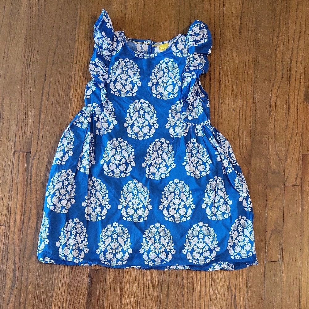 Mini Boden Floral Dress in Blue and White With Birds